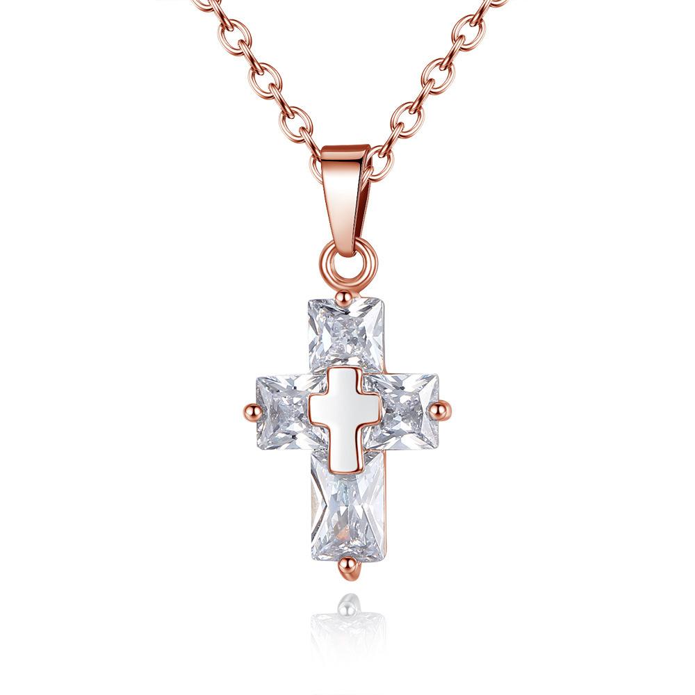 

Hip Hop Ice Crystal Cross Pendant Necklace for Women Wedding Party Jewelry Catholic Gift