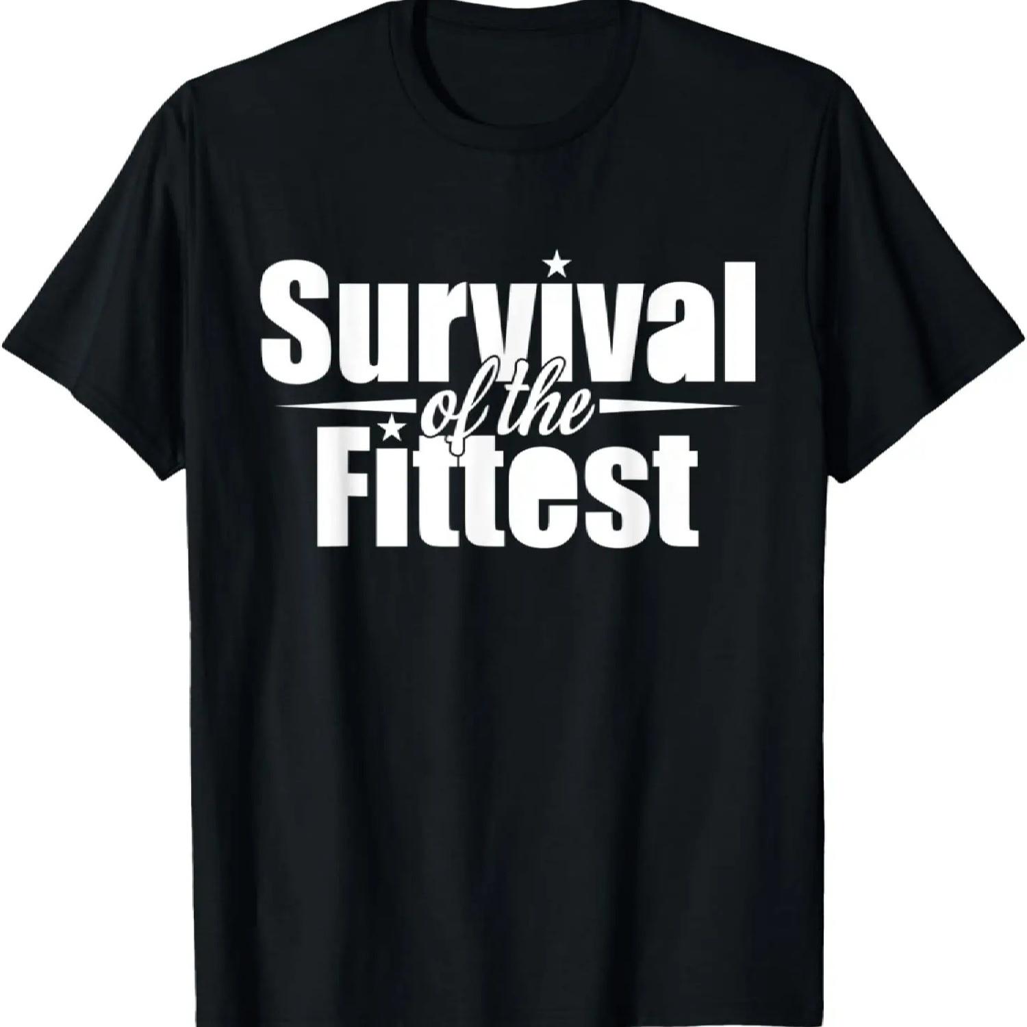 

C596 SURVIVAL OF THE FITTEST T-Shirt Workout Gym MMA Fitness T-Shirt XXXXXL чорний