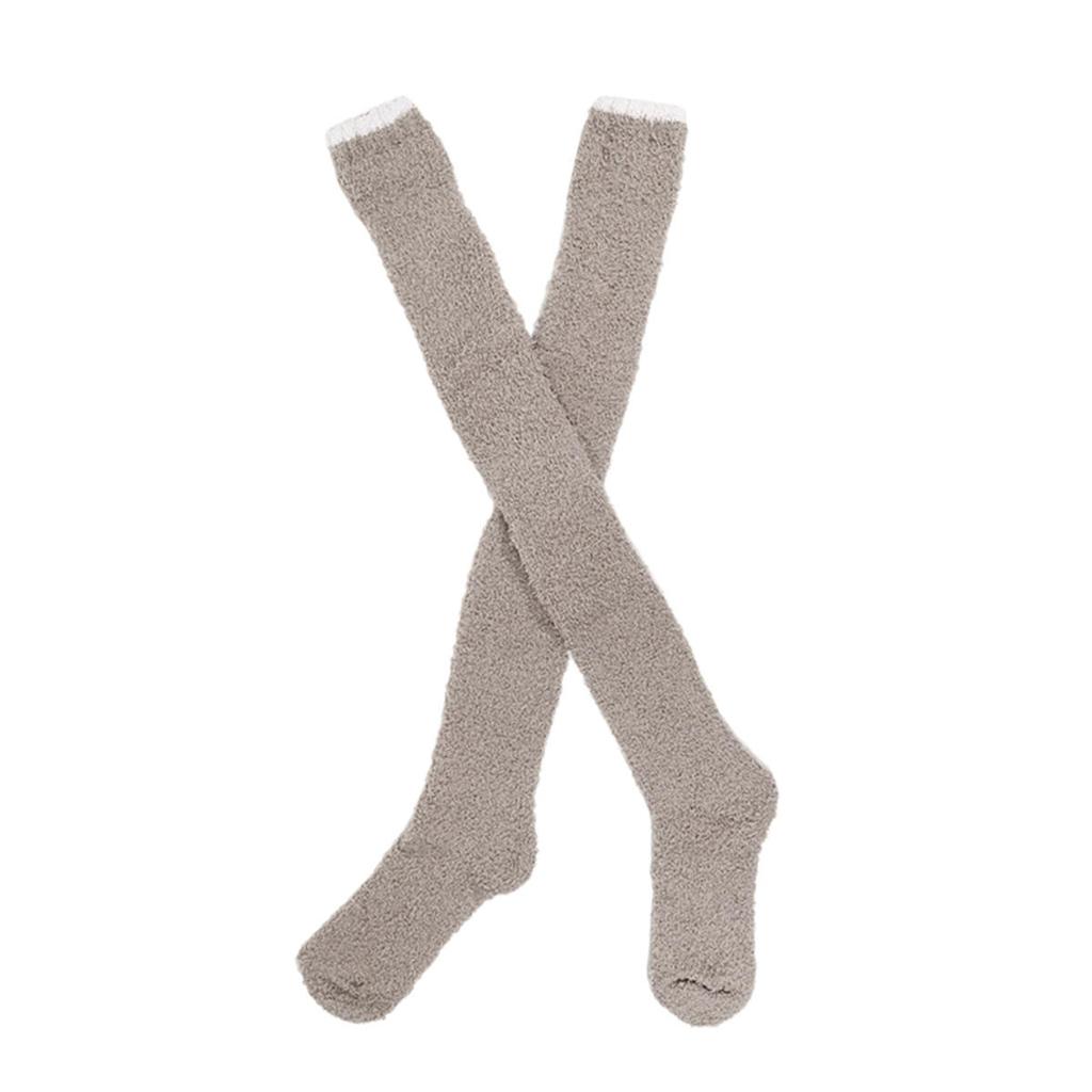 1 para damskich ciepłych pluszowych skarpet do uda zimowe koralowe polarowe skarpetki za kolano długie do domu spania na podłodze jednolite kolory