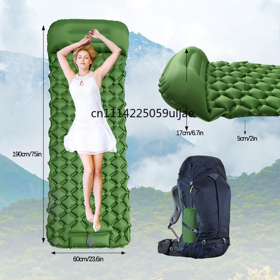Outdoor Camping Inflatable Mattress Sleeping Pad With Pillows Ultralight Air Mat Built In Inflator Pump Hiking