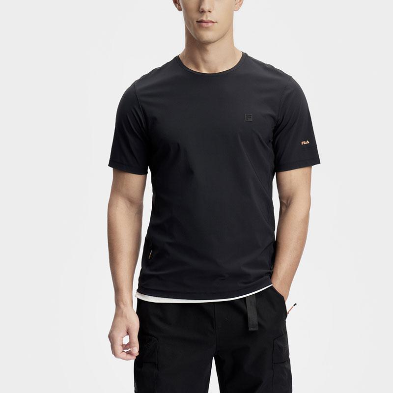 FILA Solid Color Simple Knit Sports Casual Short Sleeve T-Shirt Men Tops Deep-Black A11M417101F-BK