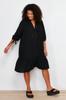 Women's Fashion New Plus Big Size Dress Black V-Neck Flounce Hem Beach Dress