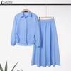 Women Long Sleeve Blouse and Long Skirts Stripe Print Two Piece Suit Sets