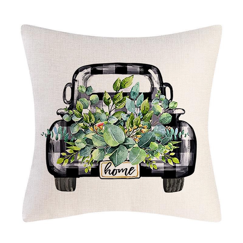 Home Decoration Cushion Spring Pillow Black and White Plaid Plant Garland Flower Pillow Case Combination