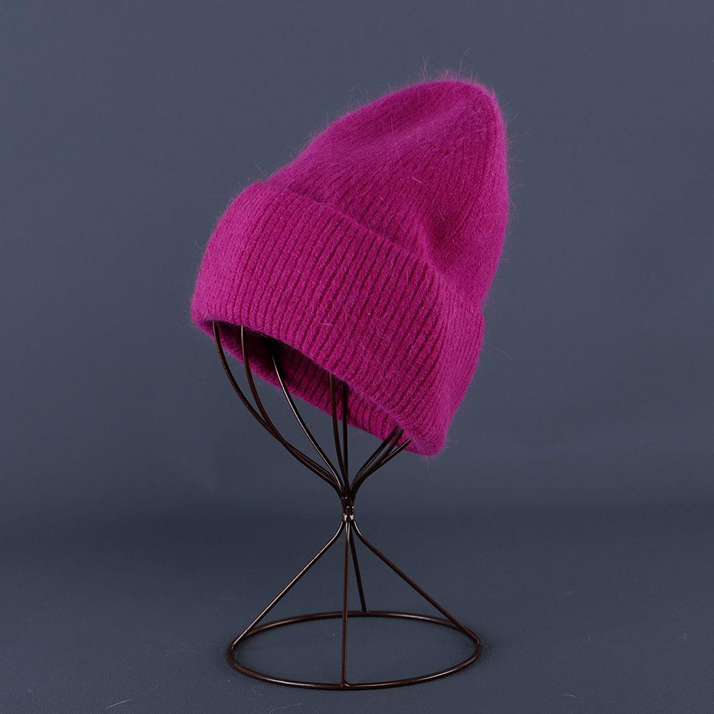 Rabbit Fur Beanies Soft Warm Fluffy Winter Hat for Women Angora Knitted Hat Beanies Female Bonnet warm Woman Knit Cap