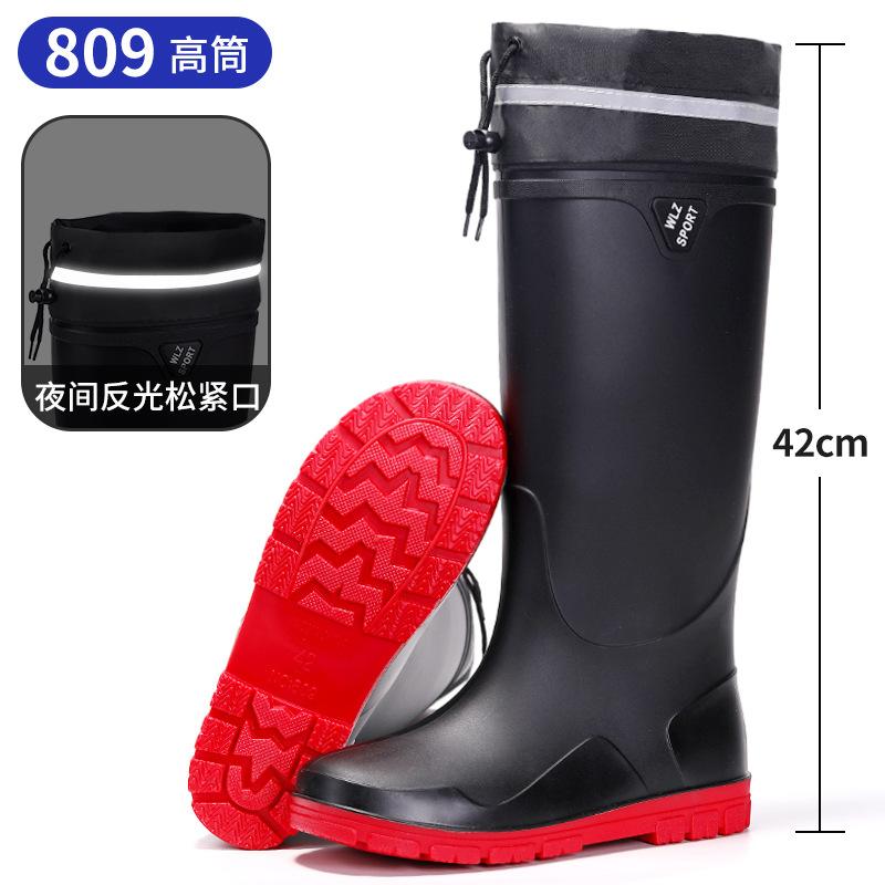 Winter velvet warm men's rain shoes waterproof rain boots night reflective strip water shoes thickened non-slip fishing rubber shoes men