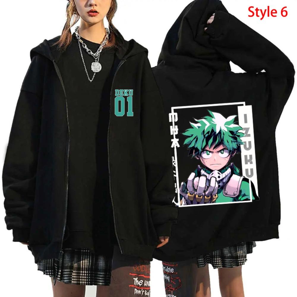 

Anime Deku Bakugou Katsuki Todoroki Shoto Print Zipper Sweatshirt Women Men Autumn and Winter Long Sleeve Loose Coat 3XL