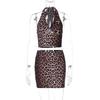 Women Sexy Leopard Print Halter Vest Bodycon Mini Skirt Two Piece Set