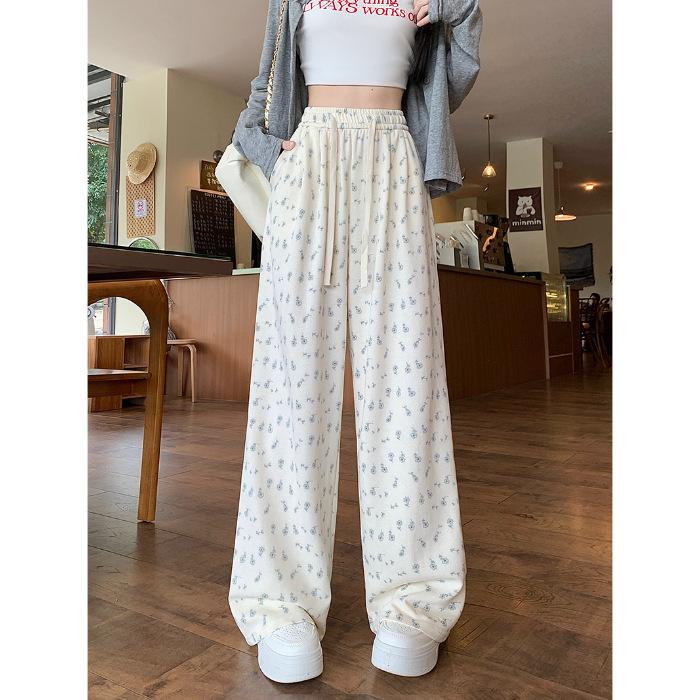 

Цветочные спортивные штаны для женщин на осень и лето, свободные новые повседневные длинные брюки, дизайн, маленькие прямые широкие брюки 4XL