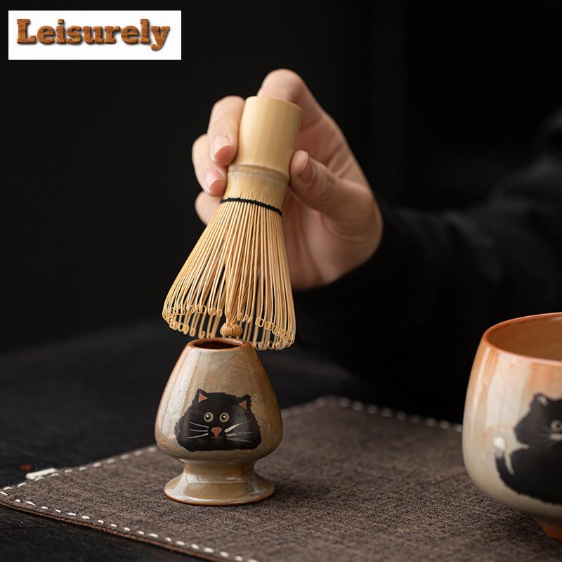 Holzbefeuertes Porzellan Zhiye Katze Keramik Matcha Set Tee Gerissener Pinselständer Matcha Schale Baibenli Teelöffel Set Teezubereitungswerkzeuge