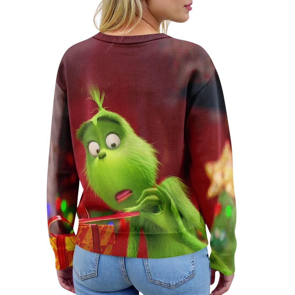 Dámský vánoční svetr Roztomilý zábavný vánoční svetr Podzimní a zimní svetr s dlouhým rukávem Pletený svetr