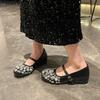 Fashion Silver Single Shoes Women 2025 New Summer Bean Shoes Shallow Flat Mary Jane Shoes