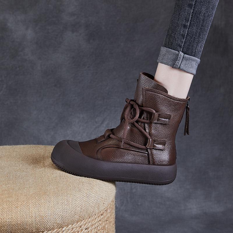 GKTINOO Handmade Retro Roman Ankle Boots For Women Genuine Leather Chunky Platform Back Zipper Comfort Trend Casual Short Boots