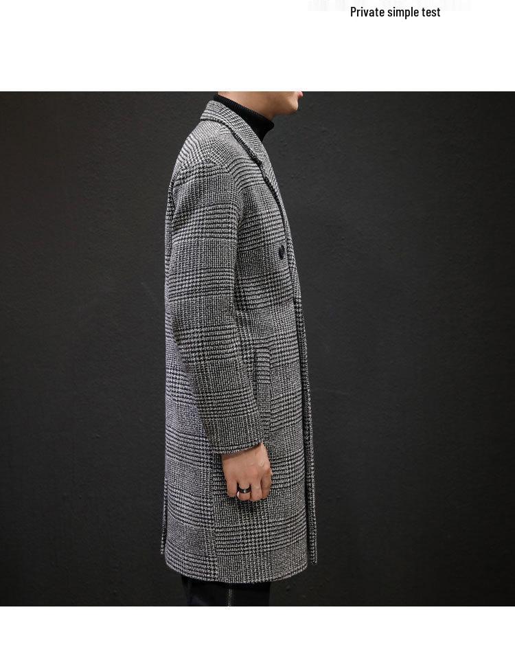 Herren mittellanger karierter Woll-Trenchcoat - Trendige lässige Jacke im Hongkong-Stil für Herbst und Winter