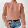 Women's Autumn Winter Half High Neck Patchwork Chiffon Long Sleeve Top