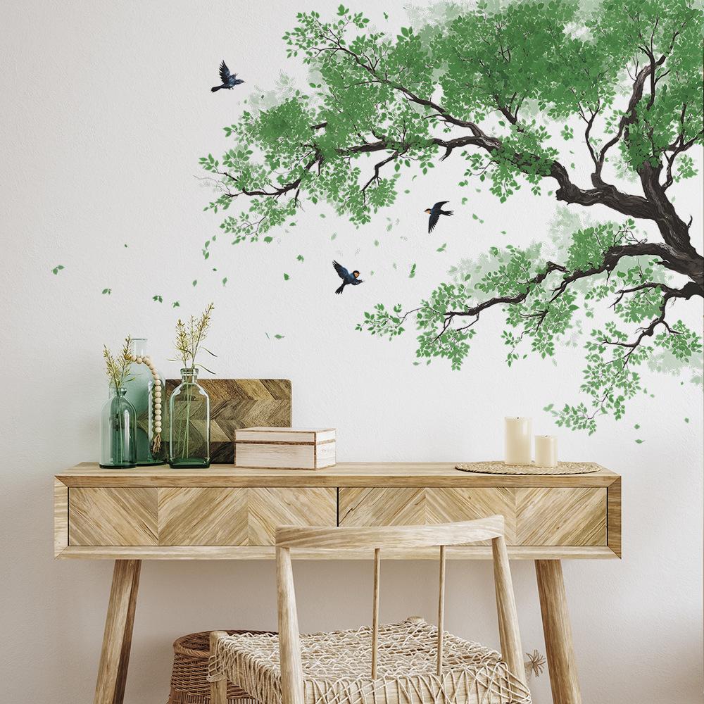 Personalized and Fresh Countryside Trees and Flying Birds Study Room Home Wall Beautification Stickers