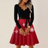 Women's Casual Fashion V-neck Long Sleeved Retro Christmas Print Retro Dress