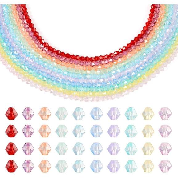 Cheriswelry Crystal Glass Beads 3x2mm AB Color Faceted Glass Loose Spacer Beads Rainbow Beads for DIY Necklace Earring Bracelet Making Home Party