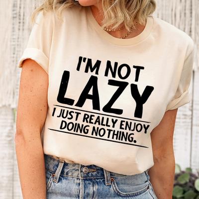 Αστεία T-shirts με Εκτύπωση "Δεν Είμαι Τεμπέλα" για Γυναίκες Καλοκαιρινό T-shirt με Στρογγυλή Λαιμόκοψη Μοντέρνα Casual T-shirts