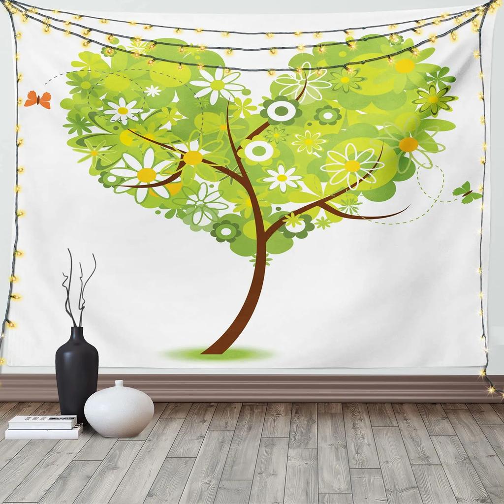 Love Tapestry Floral Love Romantic Shape Heart Tapestry Valentines Day Flowers Wall Hanging Decor for Bedroom Living Room Dorm