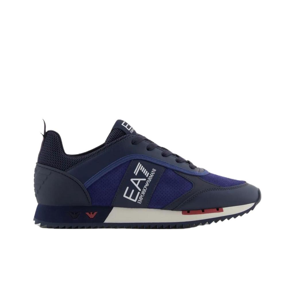Emporio Armani EA7 Cow Split Leather Suede Patchwork Thick Sole Round Toe Lace-Up Low-Top Casual Shoes Unisex Sneakers Dark-Blue 7X000336AF18612MZ184