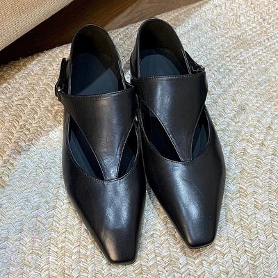 Leather Retro Niche T with Low Heel Flat Bottom Square Head Single Shoes Women's Spring and Autumn New Versatile Loafers Small Leather Shoes