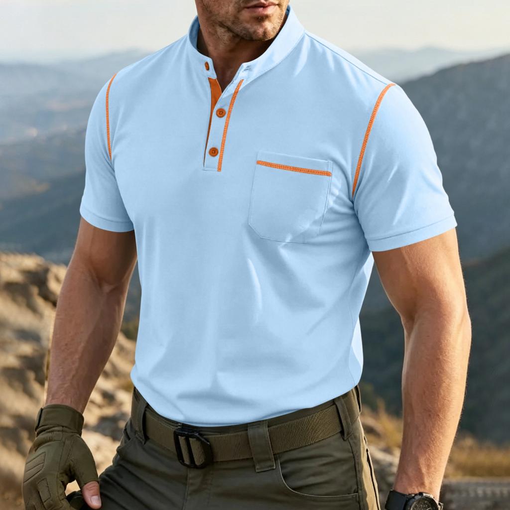 Men's Short Sleeve Henley Shirt Casual Lightweight Polo Style T Shirt with Button Placket and Chest Pocket for Everyday Wear