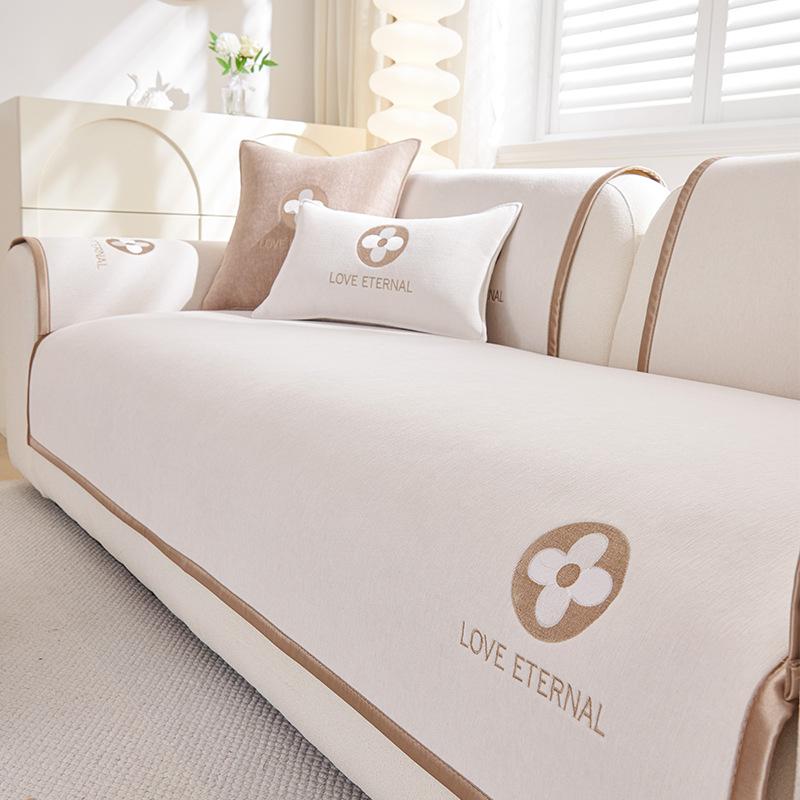 Baby Velvet Embroidered Sofa Cushion  New Four-Season Universal Non-Slip Seat Cushion Straight Row Sofa Armrest Cover