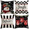 1/4pcs Black Christmas Pillowcase, Snowflake Bow Christmas Ball Cushion Cover, Snowman Cardinals Holly Leaf Pattern Pillow Cover