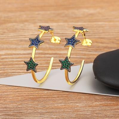 

Nidin Romantic Heart and Star Shape Fashion Lightning Colorful Zircon C Shape Hoop Circle Earrings Christmas Jewelry Wholeasale зірка