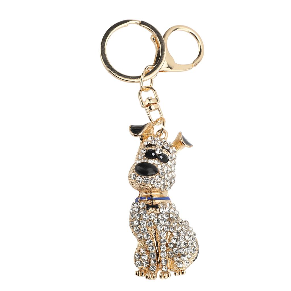 Cute Dog Shape Crystal Rhinestone Keychain Sparkling Bag Handbag Pendant for Women Girls White