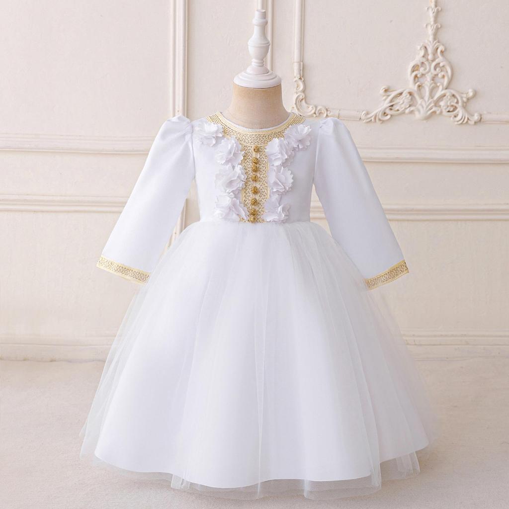 2025 Girls' Evening Mesh Princess Dress with Embroidery and Pleated Puffy Skirt for Flower Girls and Holidays