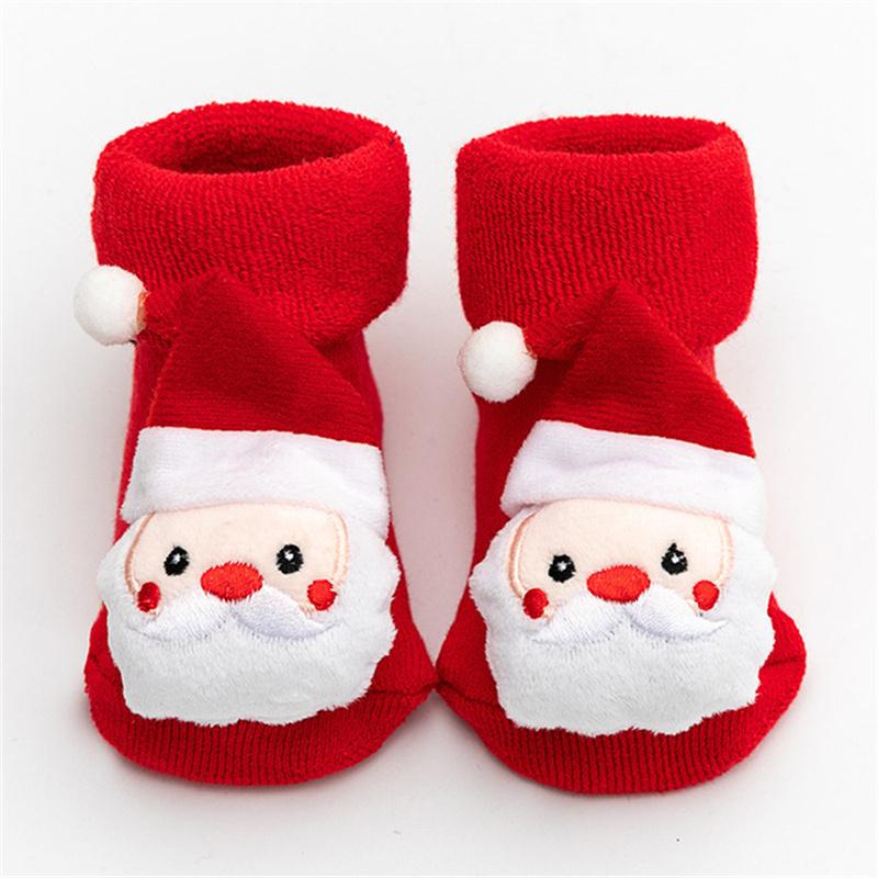 0-3T Winter Thick Infant Socks for Girls Boys Kids Christmas New Year's Socks Anti Slip Cotton Short Socks for Newborns