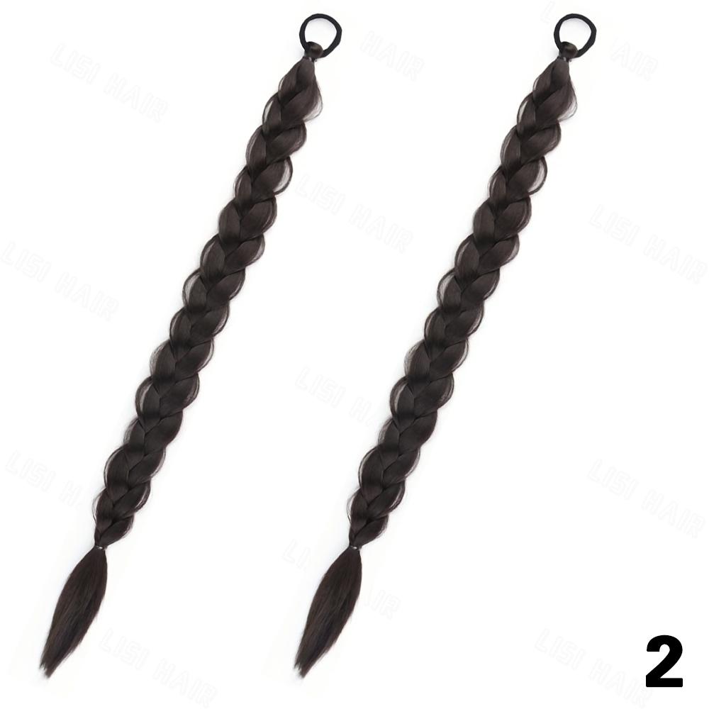 XINRAN 2Pcs Synthetic Long Straight Twist Braid Ponytail Extensions Rubber Band Wrap Around Fake For Women Girls Daily Wear Hair Accessories