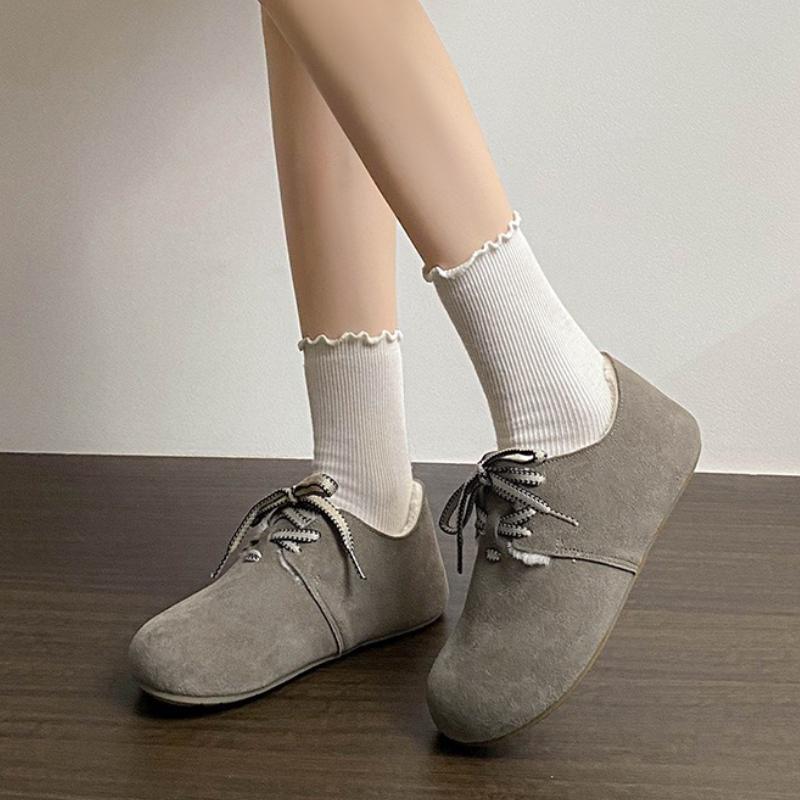 Fashion High-Quality Faux Suede Flats for Women Retro Round-Toe Lace-Up Sewing Designers Shoes Comfortable Non-Slip 42 Plus Size Loafers