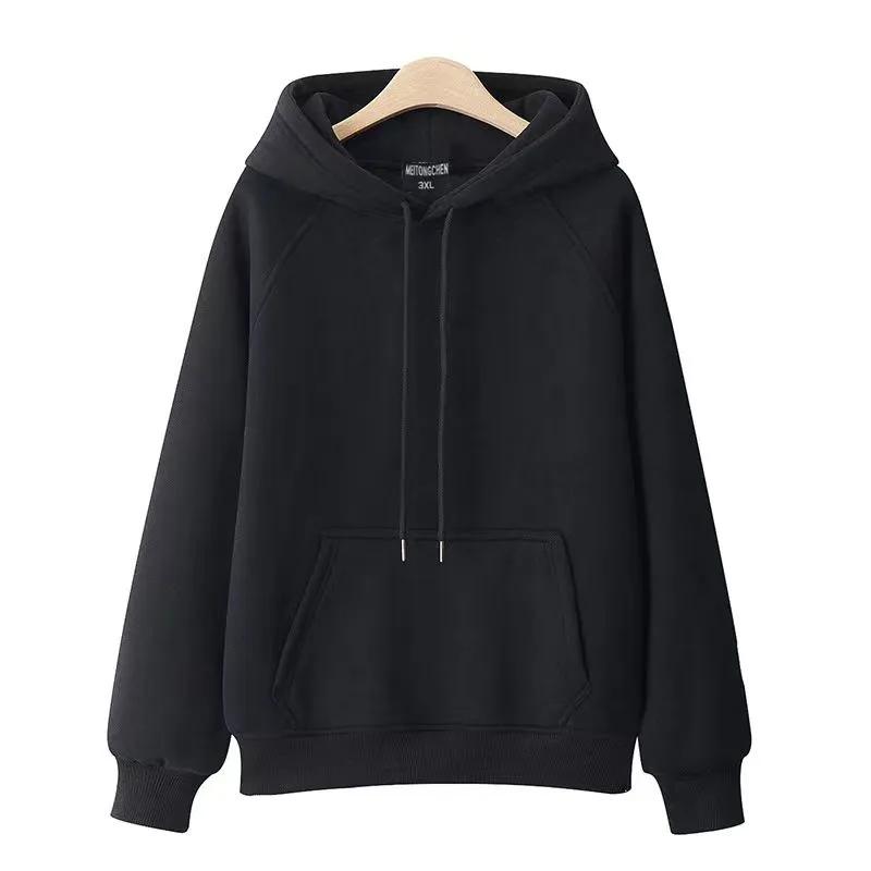 Felpa con cappuccio, pullover casual, ampia e imbottita in cotone tinta unita, da donna, autunno e inverno