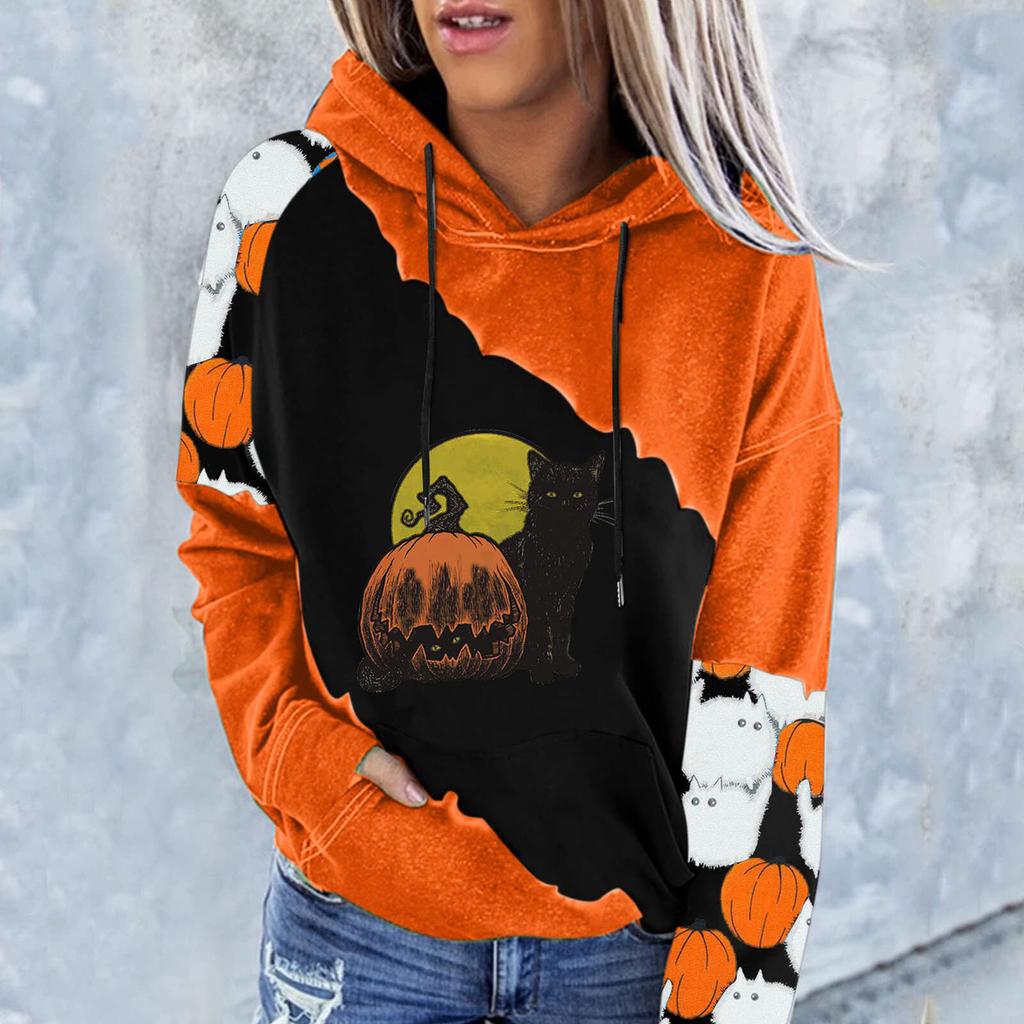 Autumn 3D Pumpkin Printed Hoodies Fashionable Casual Sports Long Sleeved Women's Hooded Sweatshirts