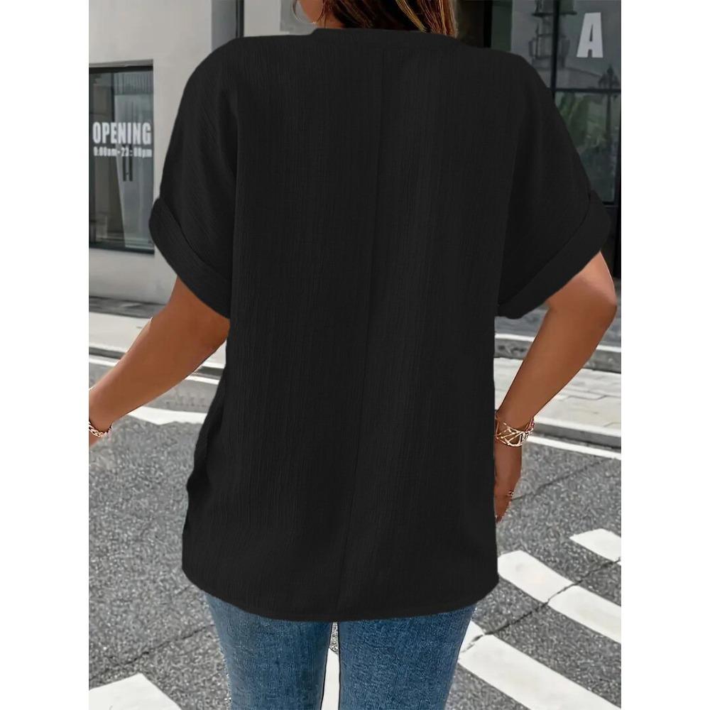 Spring and Summer Women's Fashion Casual Solid Color Button V-neck T-shirt for Women
