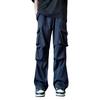 Men Cargo Pants Mid-rise Drawstring Multi Pockets Design Leisure Trousers Solid Color Wide Leg Outdoor Camping Pants Plus Size