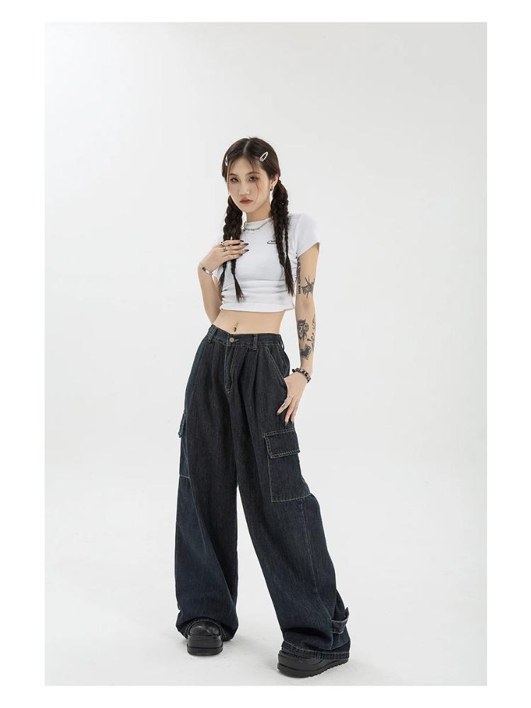 Jeans Blu Larghi Harajuku da Donna per l'Estate Streetwear Hip Hop Oversize Casual Gamba Larga Vintage Pantaloni in Denim Y2k Pantaloni Larghi