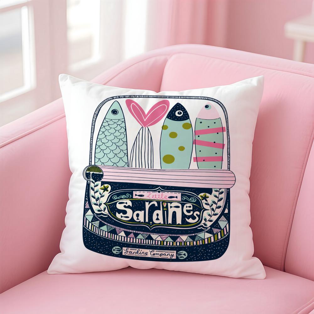 Cushion Cover Popular Animal Retro Sardine Short Plush Soft DoubleSided Printing Pillow Case Cozy Sofa Bedroom Home Decor Gift