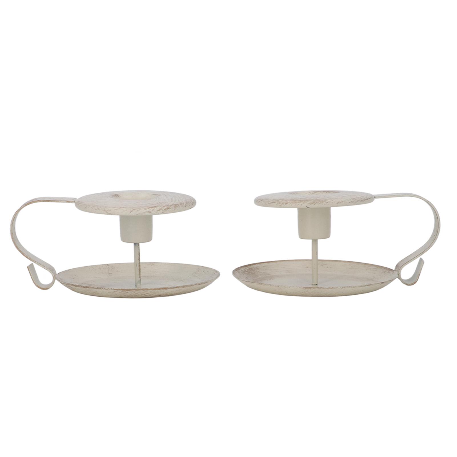 

2pcs Taper Candle Holders Simple Antique Finish Iron Candle Holder with Curved Handle for Romantic