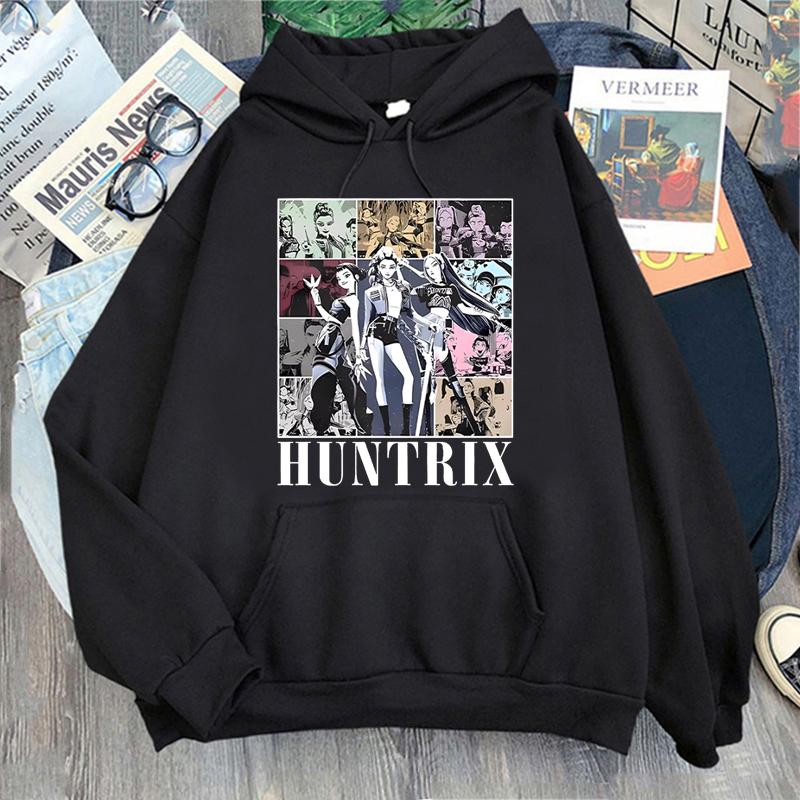 

KPop Demon Hunters Cartoon Graphic Hoodies Vintage Oversized Hooded Long Sleeves Cotton Hoodie Women Clothes XL чёрный
