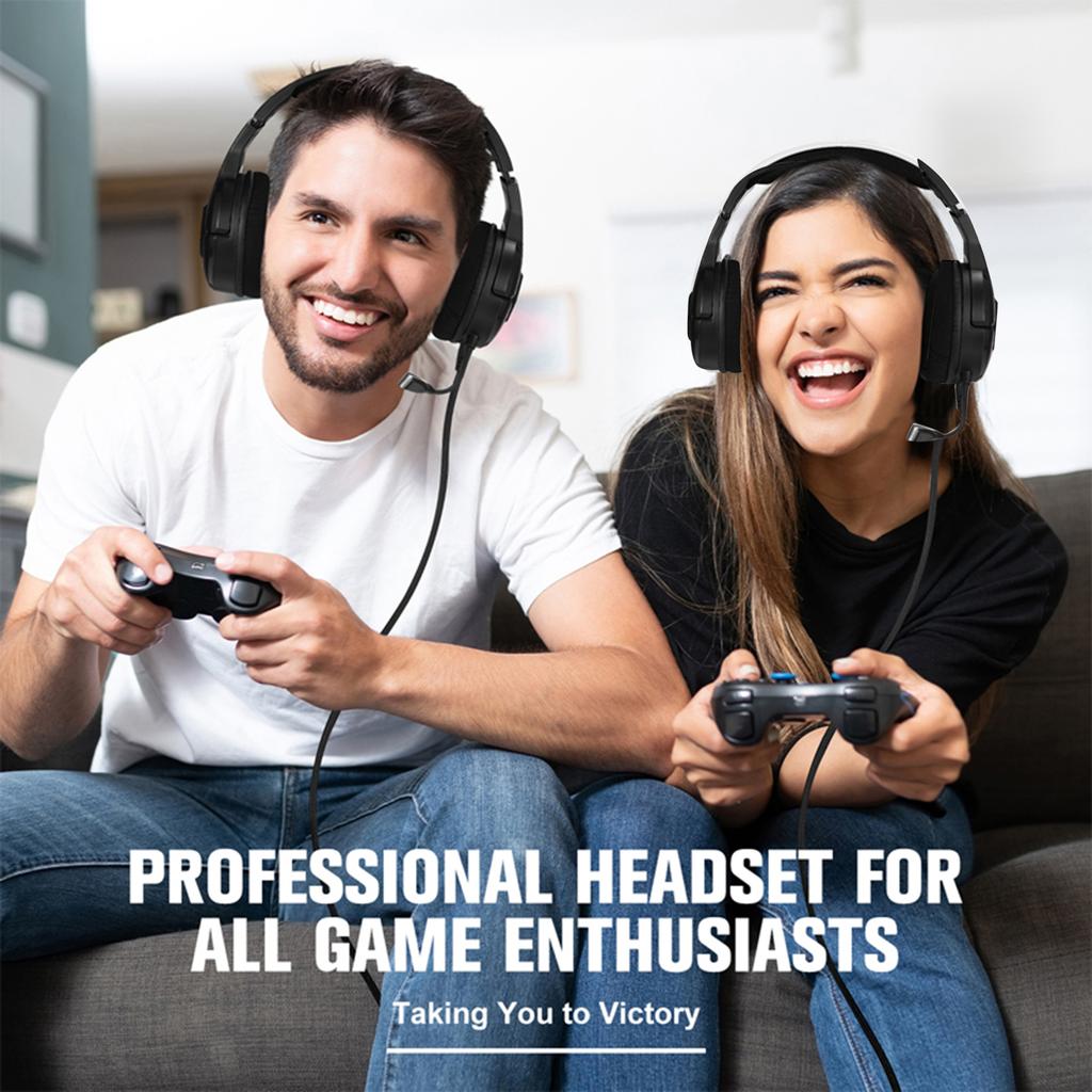 3.5mm Gaming Headset with Omnidirectional Microphone, Over Ear Game Headset with RGB Lighting, Volume Control for