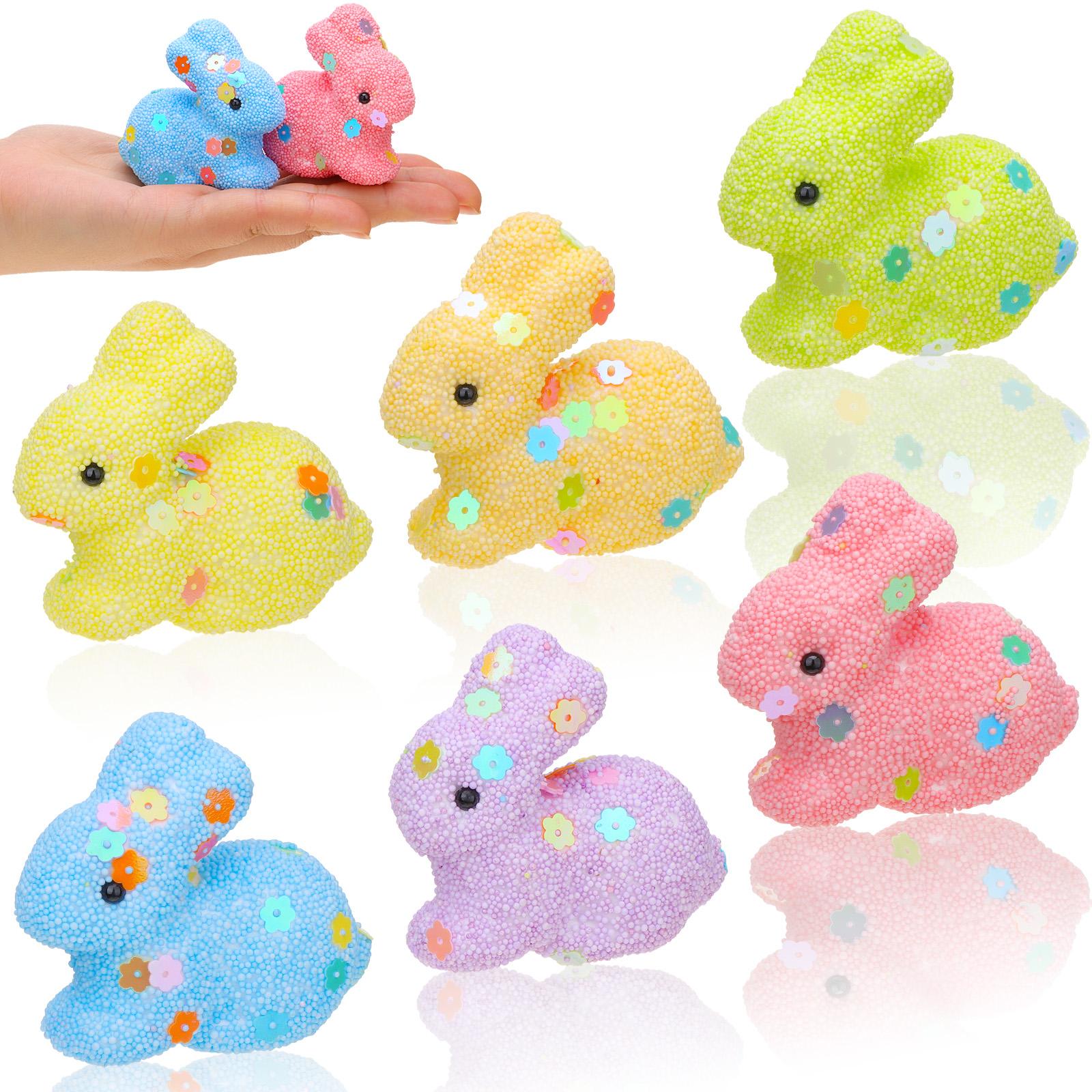 6 Pcs Easter Mini Flocked Bunny Easter Rabbit Figurines Small Animal Figurines For Easter Table Decorations Home Easter Baskets синий