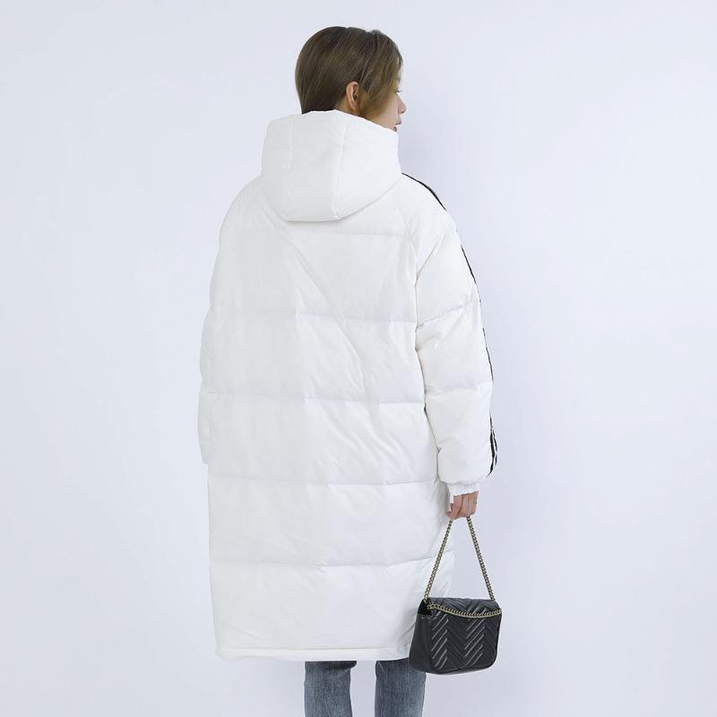 Feather solid color bread jacket women's medium and long simple thickened hooded sports loose down jacket