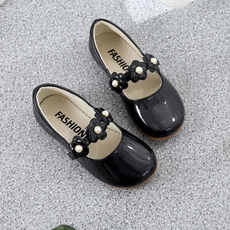 

Girls Leather Shoes Floral Kids Flats with Flowers Princess Sweet Soft Children Dress Shoes for Wedding Party 26-36 36
