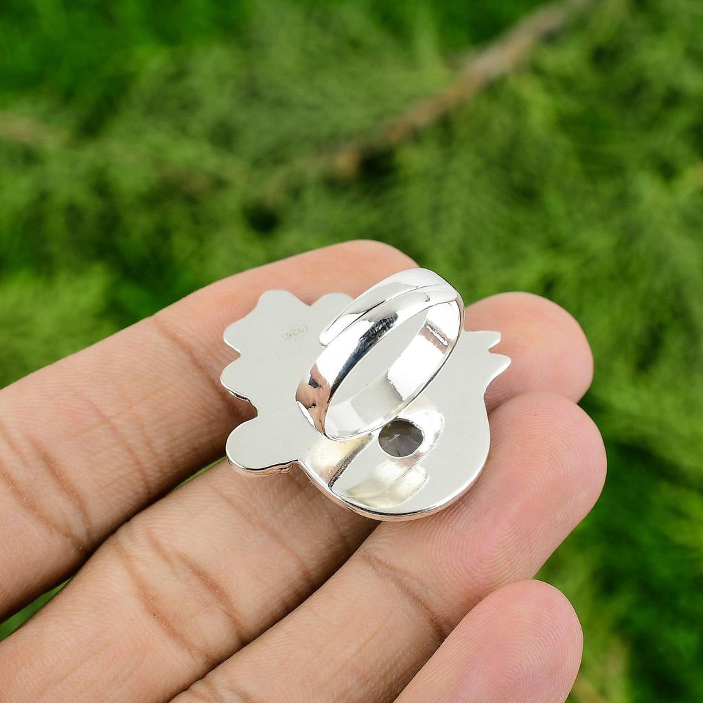 Sterling Silver Natural Rainbow Moonstone Promise Sister Stackable Flower Ring