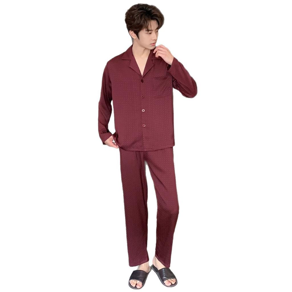 Ice Silk Pajamas Men's Chinese New Year Summer Long Short-sleeved Loose High-end Printed Loungewear Can Be Worn Outside