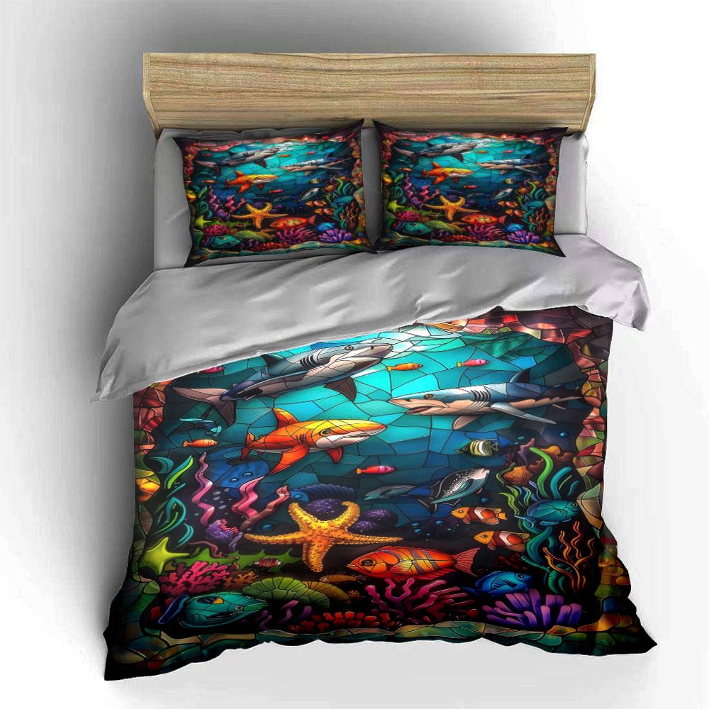 Underwater World Three-Piece Set Kid S And Adults Bedroom Decor, Exquisite Three-Piece Bedding Set Gift EU Twin 135X200cm&set